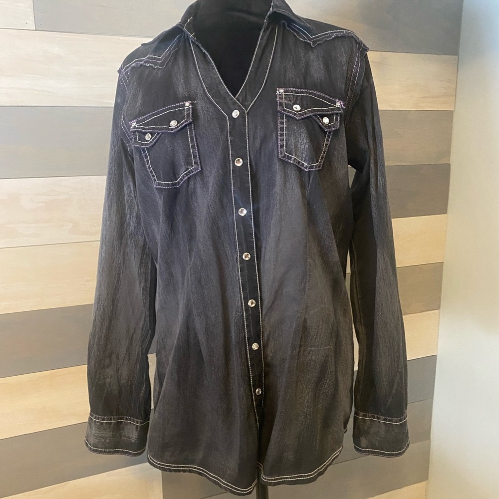 Embroidered lightweight black denim jacket Wrangler, Rock47. SizeM, 100% cotton